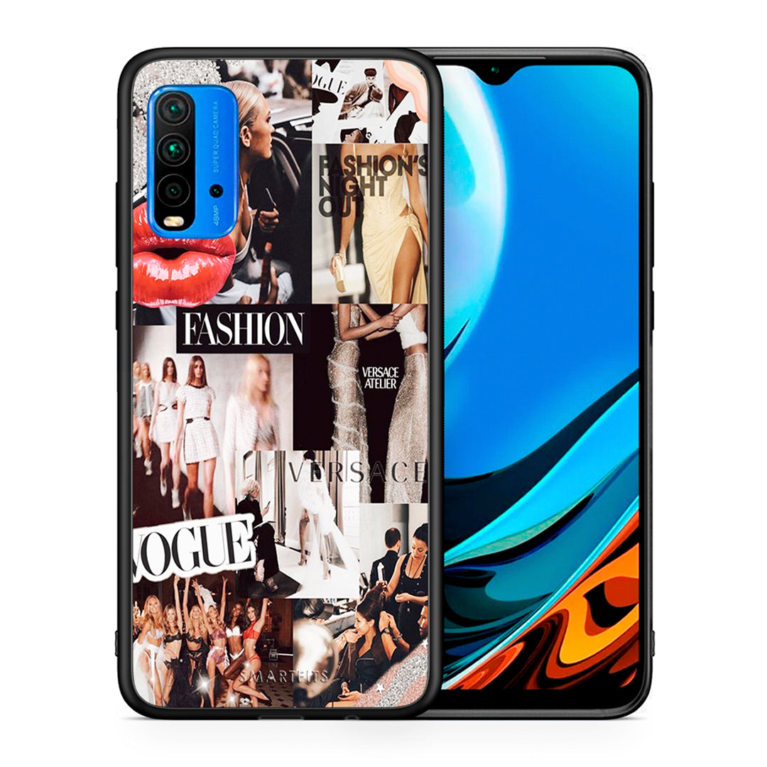 Θήκη Αγίου Βαλεντίνου Xiaomi Redmi 9T Collage Fashion από τη Smartfits με σχέδιο στο πίσω μέρος και μαύρο περίβλημα | Xiaomi Redmi 9T Collage Fashion case with colorful back and black bezels