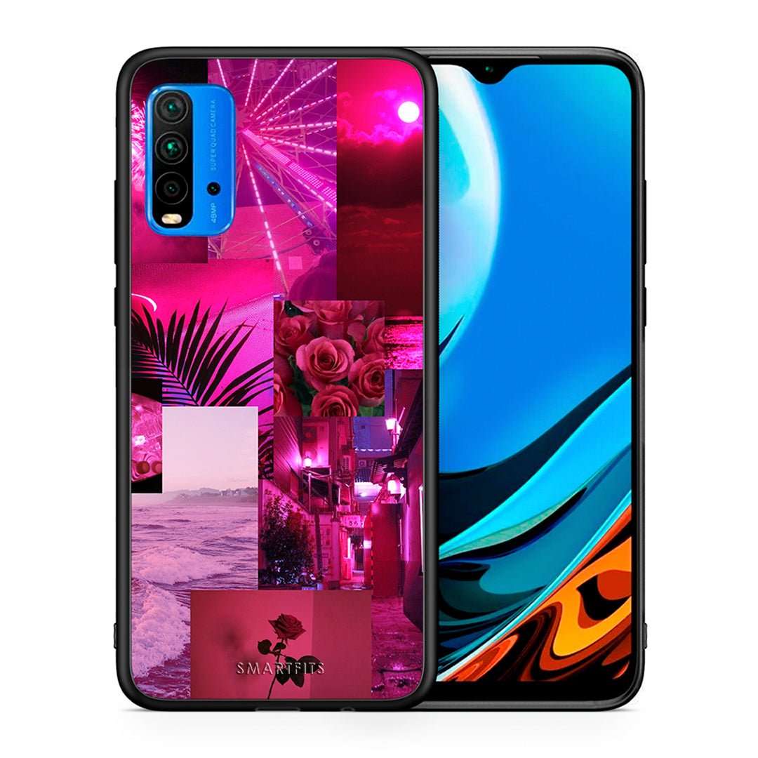 Θήκη Αγίου Βαλεντίνου Xiaomi Redmi 9T Collage Red Roses από τη Smartfits με σχέδιο στο πίσω μέρος και μαύρο περίβλημα | Xiaomi Redmi 9T Collage Red Roses case with colorful back and black bezels