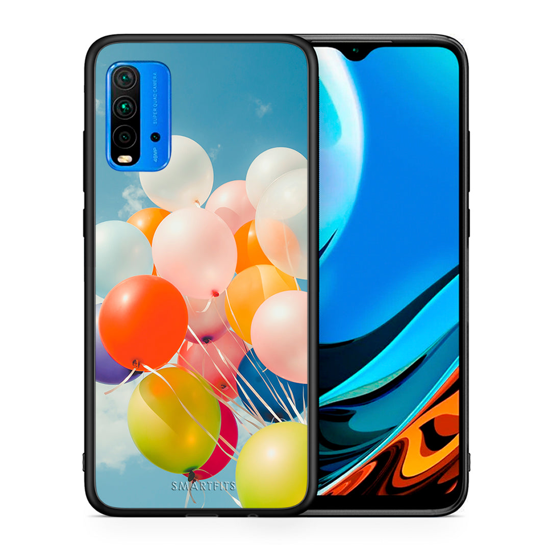 Θήκη Xiaomi Poco M3 Colorful Balloons από τη Smartfits με σχέδιο στο πίσω μέρος και μαύρο περίβλημα | Xiaomi Poco M3 Colorful Balloons case with colorful back and black bezels