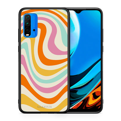 Θήκη Xiaomi Redmi 9T Colourful Waves από τη Smartfits με σχέδιο στο πίσω μέρος και μαύρο περίβλημα | Xiaomi Redmi 9T Colourful Waves case with colorful back and black bezels