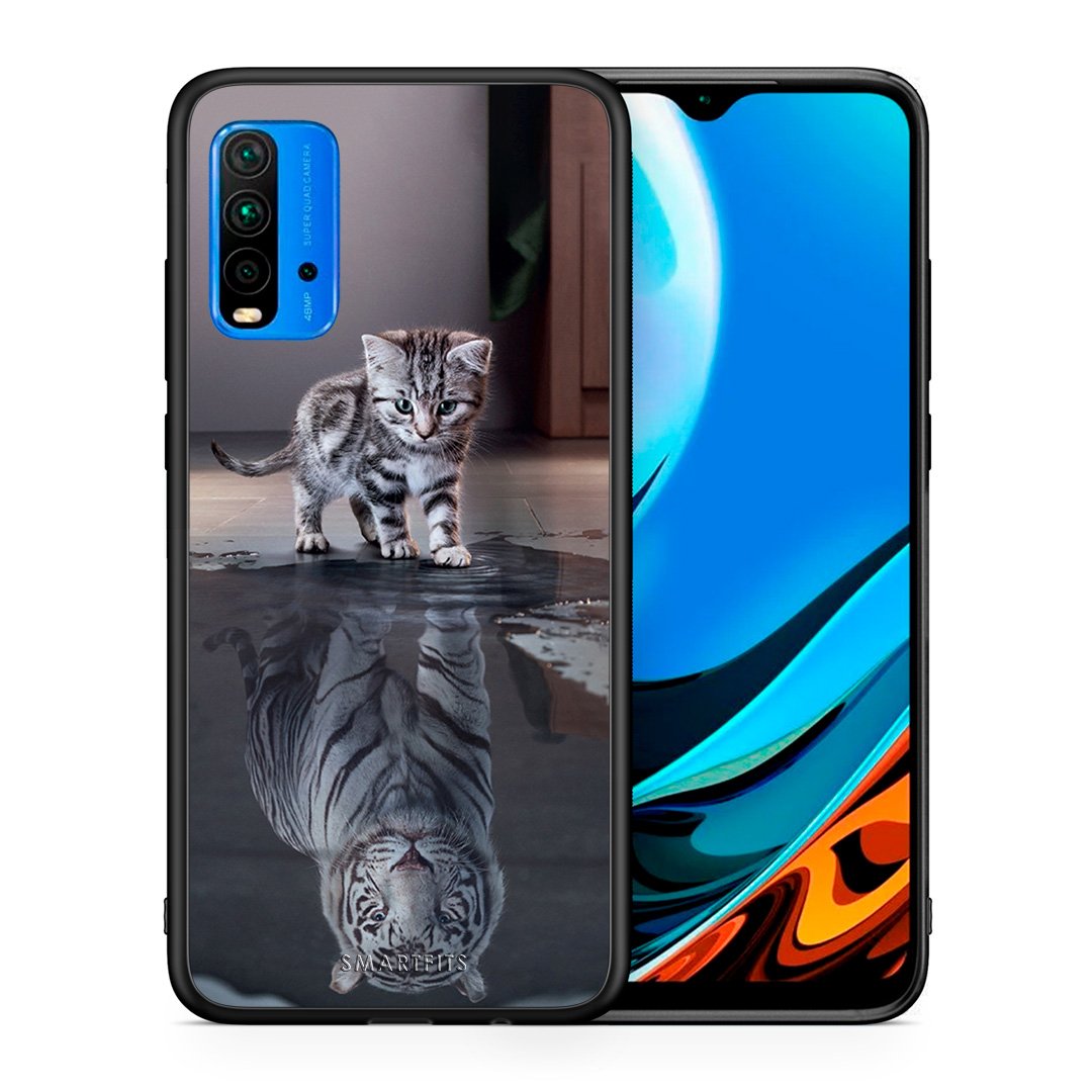Θήκη Xiaomi Redmi 9T Tiger Cute από τη Smartfits με σχέδιο στο πίσω μέρος και μαύρο περίβλημα | Xiaomi Redmi 9T Tiger Cute case with colorful back and black bezels