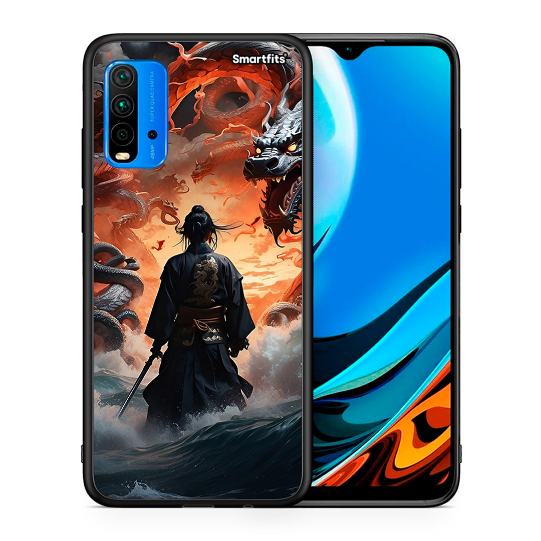 Θήκη Xiaomi Redmi 9T Dragons Fight από τη Smartfits με σχέδιο στο πίσω μέρος και μαύρο περίβλημα | Xiaomi Redmi 9T Dragons Fight case with colorful back and black bezels