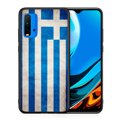 Θήκη Xiaomi Redmi 9T Greek Flag από τη Smartfits με σχέδιο στο πίσω μέρος και μαύρο περίβλημα | Xiaomi Redmi 9T Greek Flag case with colorful back and black bezels