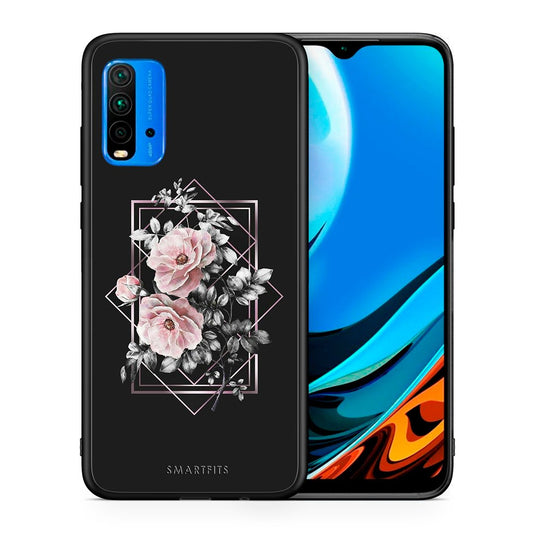 Θήκη Xiaomi Redmi 9T Frame Flower από τη Smartfits με σχέδιο στο πίσω μέρος και μαύρο περίβλημα | Xiaomi Redmi 9T Frame Flower case with colorful back and black bezels