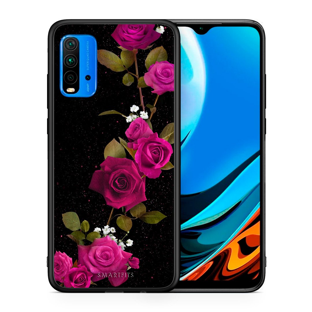 Θήκη Xiaomi Redmi 9T Red Roses Flower από τη Smartfits με σχέδιο στο πίσω μέρος και μαύρο περίβλημα | Xiaomi Redmi 9T Red Roses Flower case with colorful back and black bezels