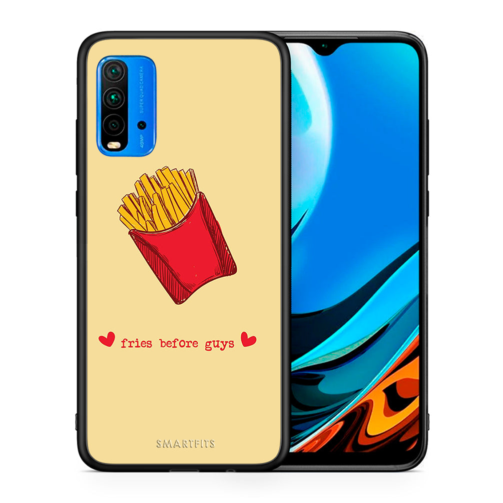 Θήκη Αγίου Βαλεντίνου Xiaomi Redmi 9T Fries Before Guys από τη Smartfits με σχέδιο στο πίσω μέρος και μαύρο περίβλημα | Xiaomi Redmi 9T Fries Before Guys case with colorful back and black bezels
