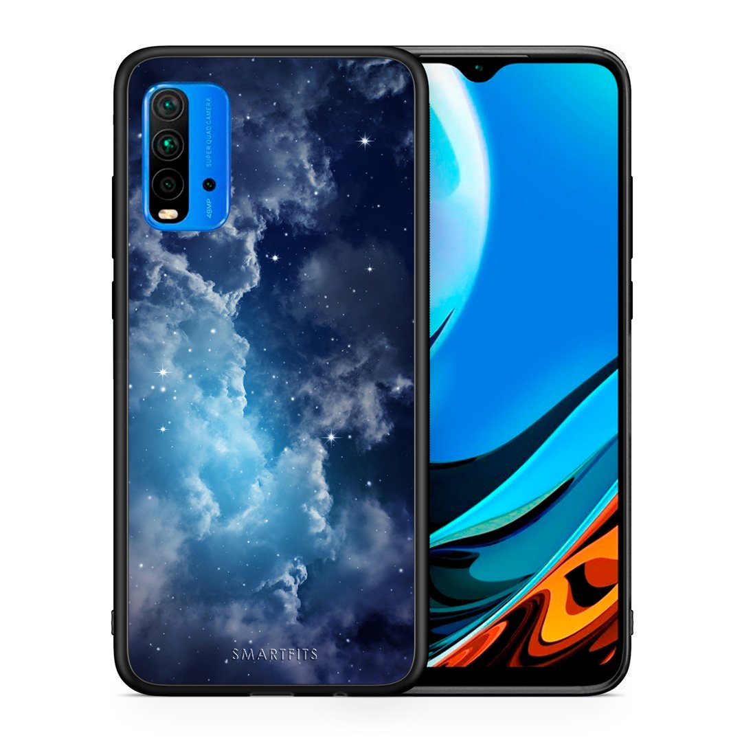 Θήκη Xiaomi Redmi 9T Blue Sky Galaxy από τη Smartfits με σχέδιο στο πίσω μέρος και μαύρο περίβλημα | Xiaomi Redmi 9T Blue Sky Galaxy case with colorful back and black bezels