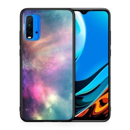 Θήκη Xiaomi Redmi 9T Rainbow Galaxy από τη Smartfits με σχέδιο στο πίσω μέρος και μαύρο περίβλημα | Xiaomi Redmi 9T Rainbow Galaxy case with colorful back and black bezels