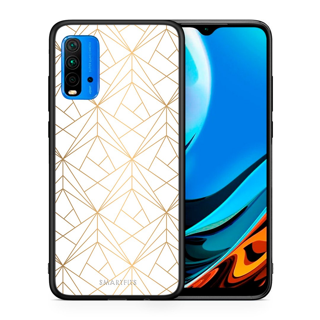 Θήκη Xiaomi Poco M3 Luxury White Geometric από τη Smartfits με σχέδιο στο πίσω μέρος και μαύρο περίβλημα | Xiaomi Poco M3 Luxury White Geometric case with colorful back and black bezels