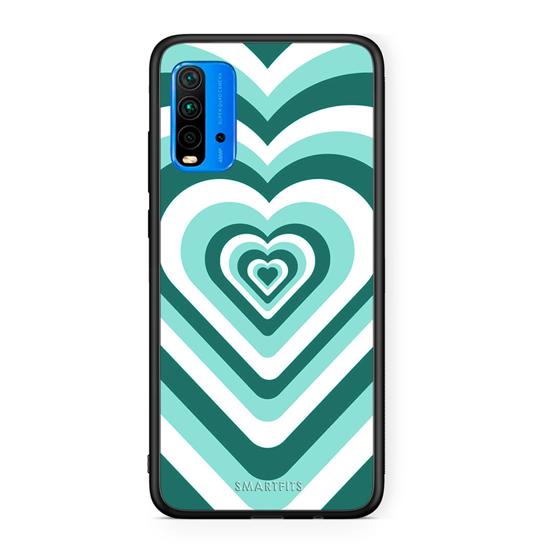 Xiaomi Poco M3 Green Hearts θήκη από τη Smartfits με σχέδιο στο πίσω μέρος και μαύρο περίβλημα | Smartphone case with colorful back and black bezels by Smartfits