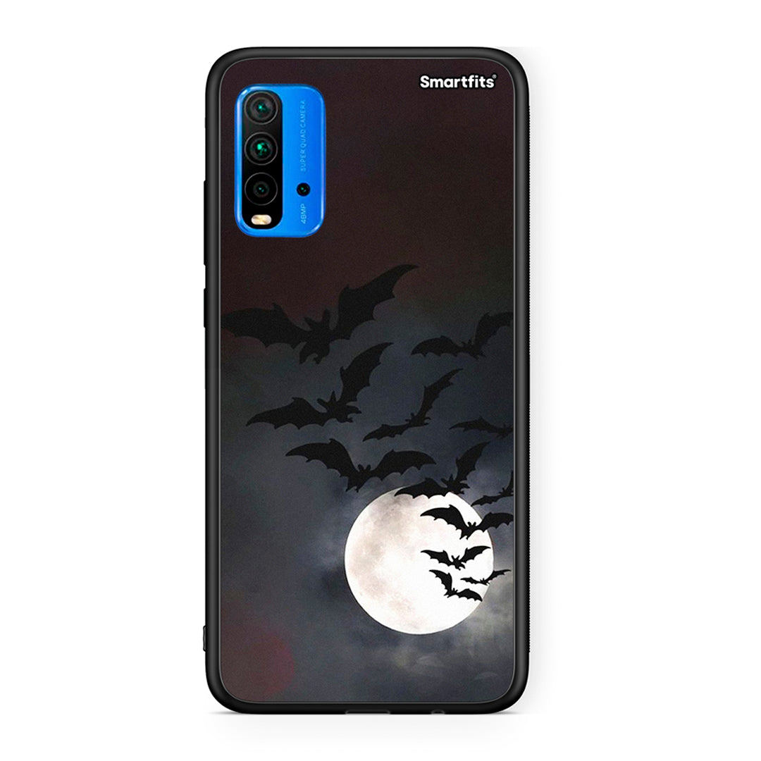 Xiaomi Redmi 9T Halloween Bat Night Θήκη από τη Smartfits με σχέδιο στο πίσω μέρος και μαύρο περίβλημα | Smartphone case with colorful back and black bezels by Smartfits