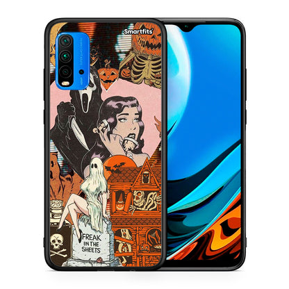 Θήκη Xiaomi Redmi 9T Halloween Collage από τη Smartfits με σχέδιο στο πίσω μέρος και μαύρο περίβλημα | Xiaomi Redmi 9T Halloween Collage case with colorful back and black bezels