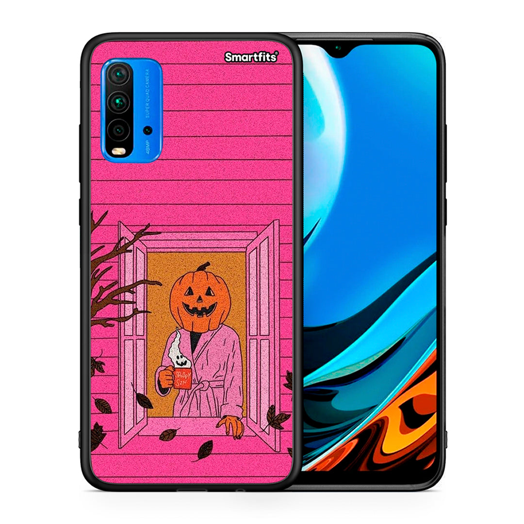 Θήκη Xiaomi Redmi 9T Halloween Pumpkin Lady από τη Smartfits με σχέδιο στο πίσω μέρος και μαύρο περίβλημα | Xiaomi Redmi 9T Halloween Pumpkin Lady case with colorful back and black bezels