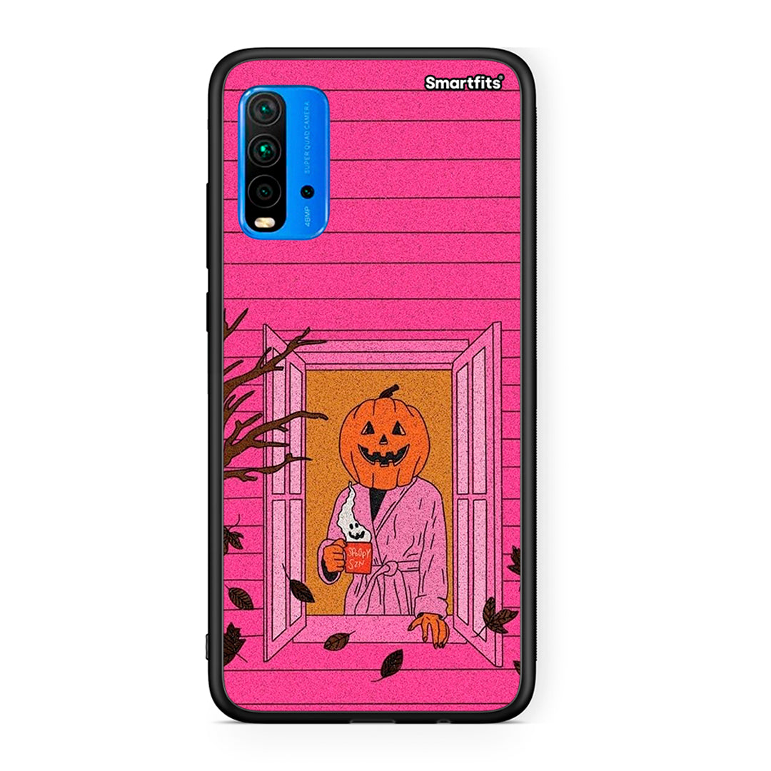 Xiaomi Redmi 9T Halloween Pumpkin Lady Θήκη από τη Smartfits με σχέδιο στο πίσω μέρος και μαύρο περίβλημα | Smartphone case with colorful back and black bezels by Smartfits