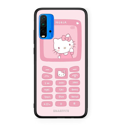 Xiaomi Redmi 9T Hello Kitten Θήκη Αγίου Βαλεντίνου από τη Smartfits με σχέδιο στο πίσω μέρος και μαύρο περίβλημα | Smartphone case with colorful back and black bezels by Smartfits
