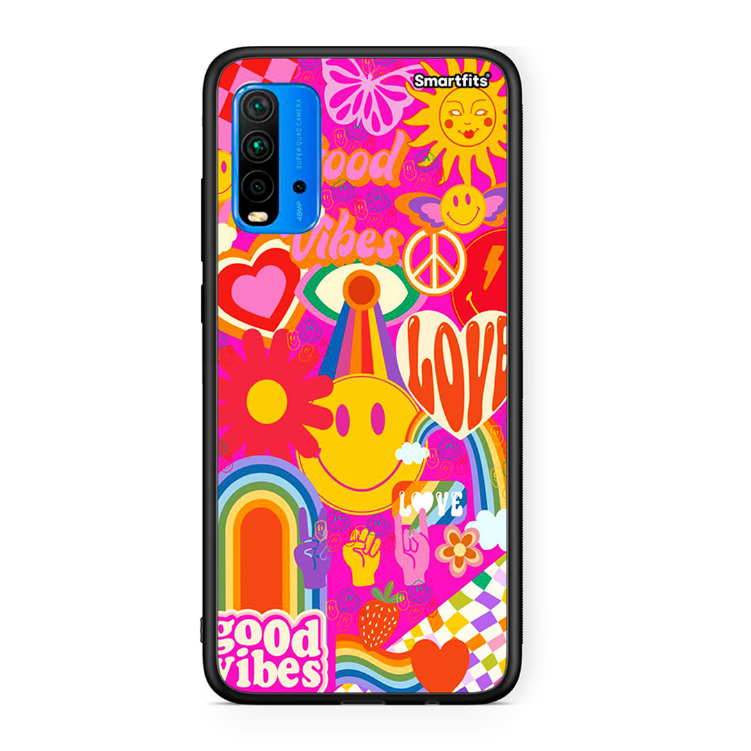 Xiaomi Redmi 9T Hippie Love θήκη από τη Smartfits με σχέδιο στο πίσω μέρος και μαύρο περίβλημα | Smartphone case with colorful back and black bezels by Smartfits