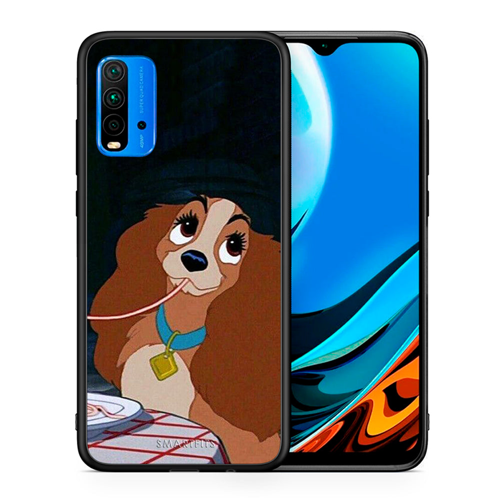 Θήκη Αγίου Βαλεντίνου Xiaomi Poco M3 Lady And Tramp 2 από τη Smartfits με σχέδιο στο πίσω μέρος και μαύρο περίβλημα | Xiaomi Poco M3 Lady And Tramp 2 case with colorful back and black bezels