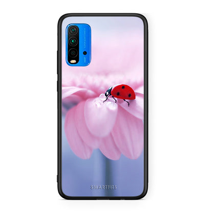 Xiaomi Redmi 9T Ladybug Flower θήκη από τη Smartfits με σχέδιο στο πίσω μέρος και μαύρο περίβλημα | Smartphone case with colorful back and black bezels by Smartfits