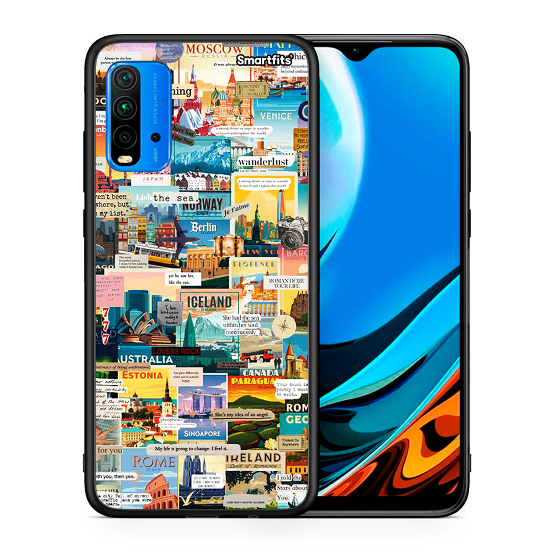 Θήκη Xiaomi Redmi 9T Live To Travel από τη Smartfits με σχέδιο στο πίσω μέρος και μαύρο περίβλημα | Xiaomi Redmi 9T Live To Travel case with colorful back and black bezels