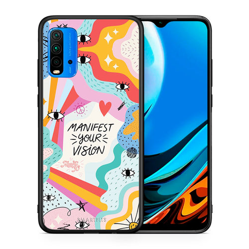 Θήκη Xiaomi Redmi 9T Manifest Your Vision από τη Smartfits με σχέδιο στο πίσω μέρος και μαύρο περίβλημα | Xiaomi Redmi 9T Manifest Your Vision case with colorful back and black bezels