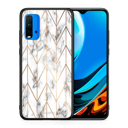 Θήκη Xiaomi Poco M3 Gold Geometric Marble από τη Smartfits με σχέδιο στο πίσω μέρος και μαύρο περίβλημα | Xiaomi Poco M3 Gold Geometric Marble case with colorful back and black bezels