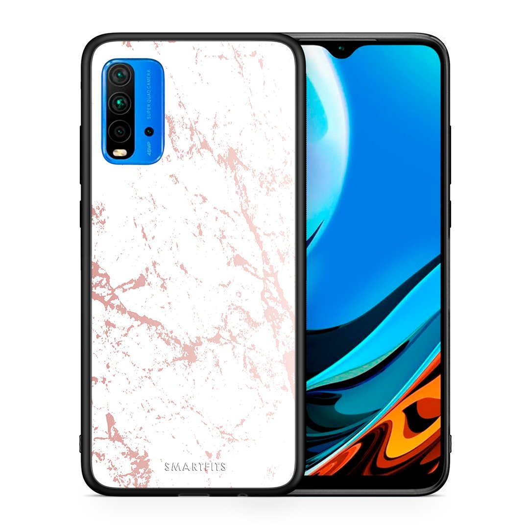 Θήκη Xiaomi Redmi 9T Pink Splash Marble από τη Smartfits με σχέδιο στο πίσω μέρος και μαύρο περίβλημα | Xiaomi Redmi 9T Pink Splash Marble case with colorful back and black bezels