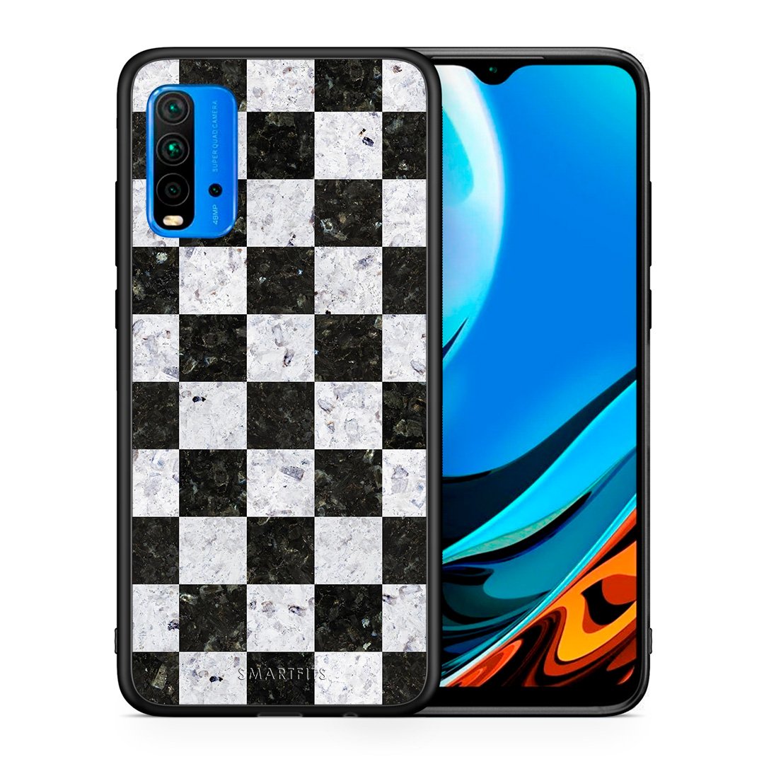 Θήκη Xiaomi Redmi 9T Square Geometric Marble από τη Smartfits με σχέδιο στο πίσω μέρος και μαύρο περίβλημα | Xiaomi Redmi 9T Square Geometric Marble case with colorful back and black bezels