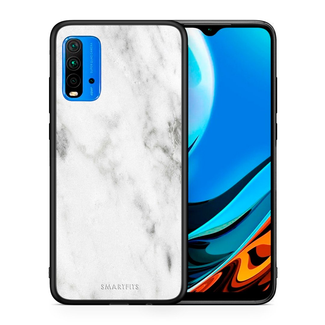 Θήκη Xiaomi Redmi 9T White Marble από τη Smartfits με σχέδιο στο πίσω μέρος και μαύρο περίβλημα | Xiaomi Redmi 9T White Marble case with colorful back and black bezels