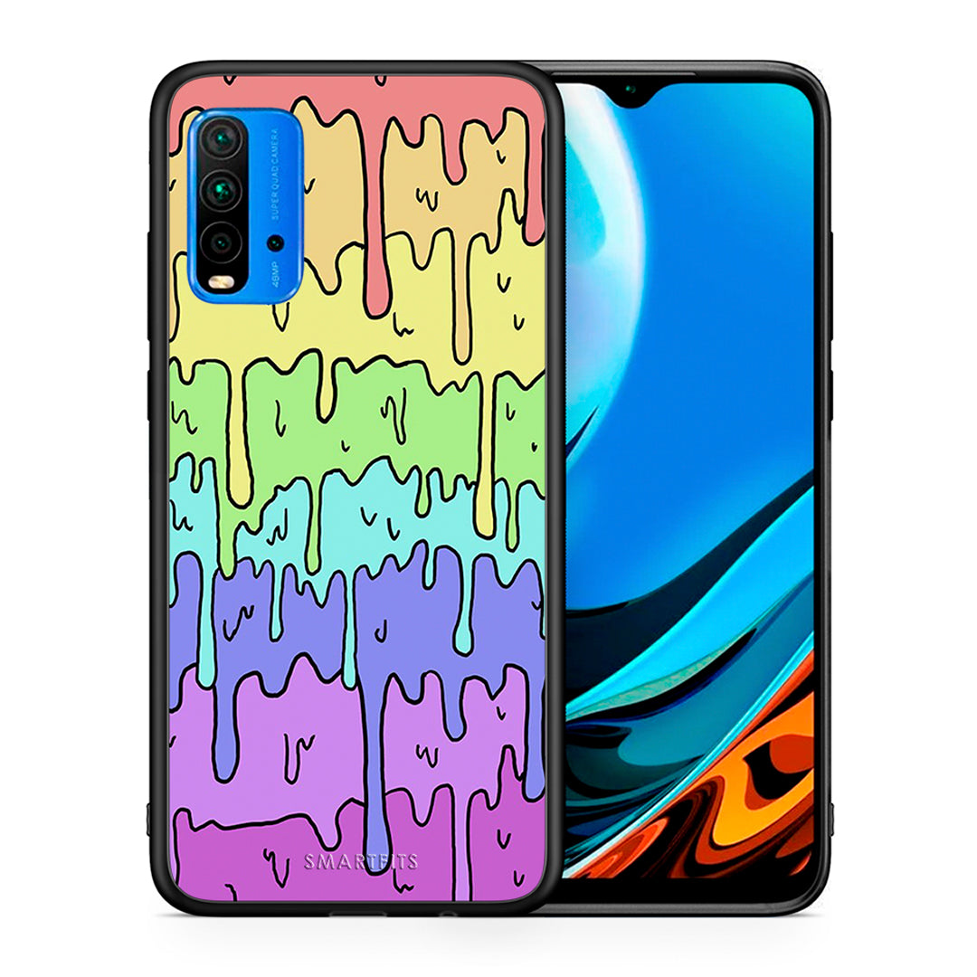 Θήκη Xiaomi Poco M3 Melting Rainbow από τη Smartfits με σχέδιο στο πίσω μέρος και μαύρο περίβλημα | Xiaomi Poco M3 Melting Rainbow case with colorful back and black bezels