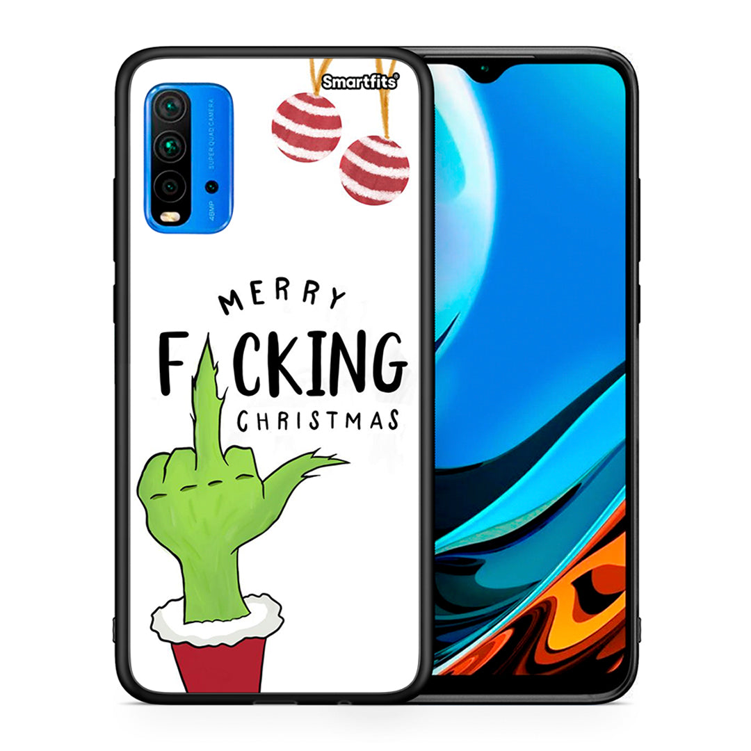 Θήκη Xiaomi Redmi 9T Merry F Xmas από τη Smartfits με σχέδιο στο πίσω μέρος και μαύρο περίβλημα | Xiaomi Redmi 9T Merry F Xmas case with colorful back and black bezels