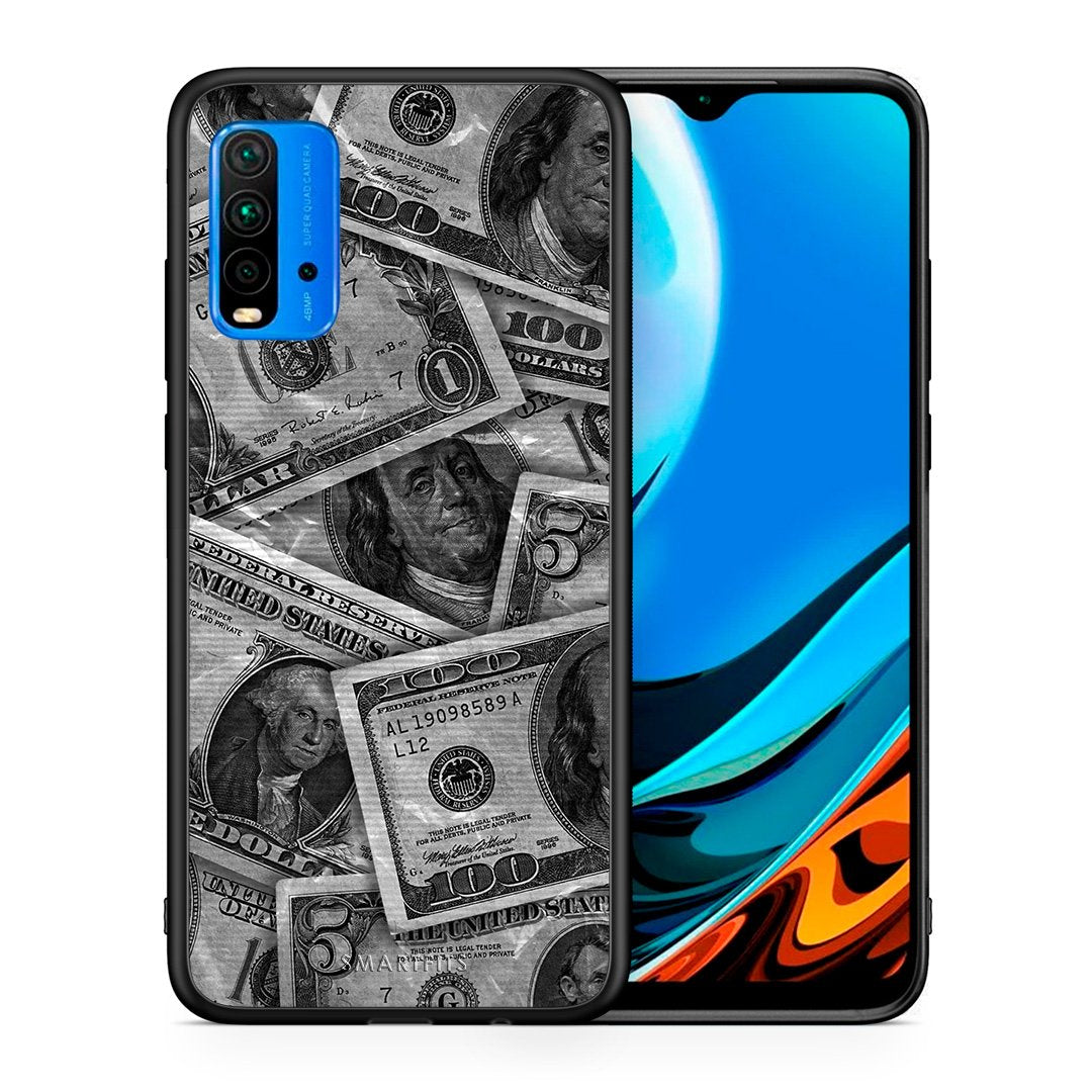 Θήκη Xiaomi Poco M3 Money Dollars από τη Smartfits με σχέδιο στο πίσω μέρος και μαύρο περίβλημα | Xiaomi Poco M3 Money Dollars case with colorful back and black bezels