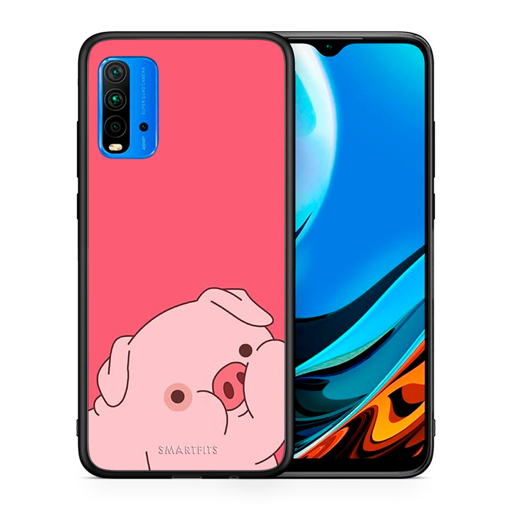 Θήκη Αγίου Βαλεντίνου Xiaomi Redmi 9T Pig Love 1 από τη Smartfits με σχέδιο στο πίσω μέρος και μαύρο περίβλημα | Xiaomi Redmi 9T Pig Love 1 case with colorful back and black bezels