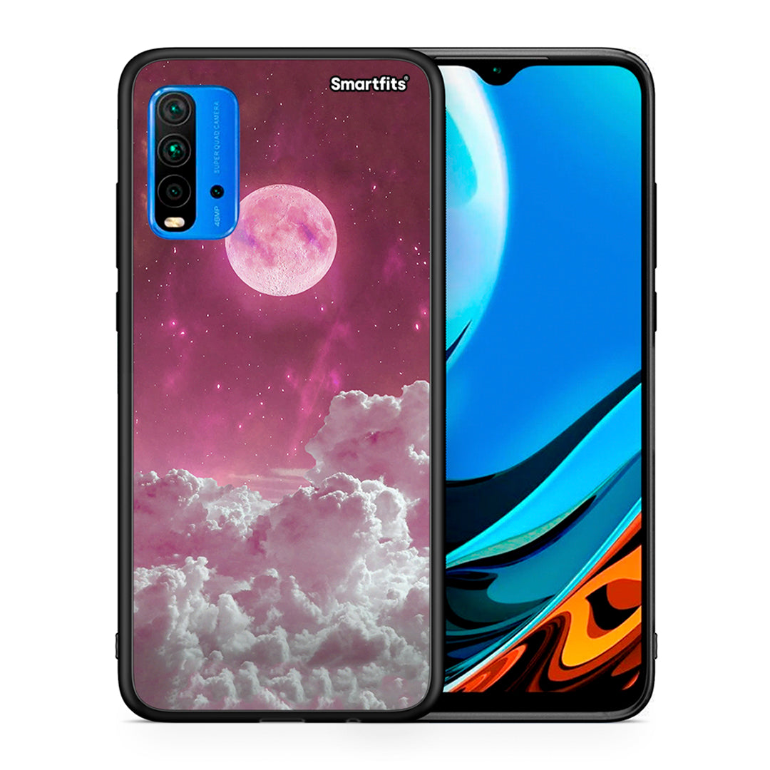 Θήκη Xiaomi Redmi 9T Pink Moon από τη Smartfits με σχέδιο στο πίσω μέρος και μαύρο περίβλημα | Xiaomi Redmi 9T Pink Moon case with colorful back and black bezels