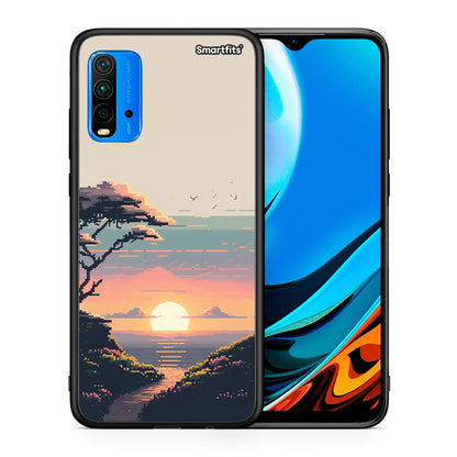 Θήκη Xiaomi Poco M3 Pixel Sunset από τη Smartfits με σχέδιο στο πίσω μέρος και μαύρο περίβλημα | Xiaomi Poco M3 Pixel Sunset case with colorful back and black bezels