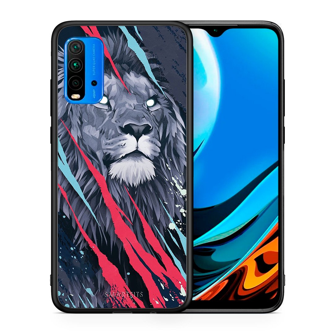Θήκη Xiaomi Redmi 9T Lion Designer PopArt από τη Smartfits με σχέδιο στο πίσω μέρος και μαύρο περίβλημα | Xiaomi Redmi 9T Lion Designer PopArt case with colorful back and black bezels