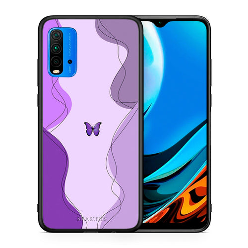 Θήκη Αγίου Βαλεντίνου Xiaomi Poco M3 Purple Mariposa από τη Smartfits με σχέδιο στο πίσω μέρος και μαύρο περίβλημα | Xiaomi Poco M3 Purple Mariposa case with colorful back and black bezels