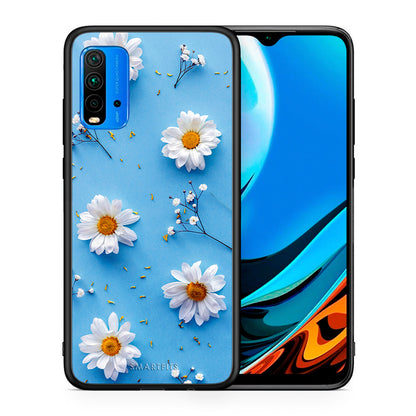 Θήκη Xiaomi Redmi 9T Real Daisies από τη Smartfits με σχέδιο στο πίσω μέρος και μαύρο περίβλημα | Xiaomi Redmi 9T Real Daisies case with colorful back and black bezels