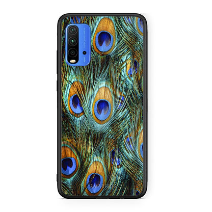 Xiaomi Redmi 9T Real Peacock Feathers θήκη από τη Smartfits με σχέδιο στο πίσω μέρος και μαύρο περίβλημα | Smartphone case with colorful back and black bezels by Smartfits
