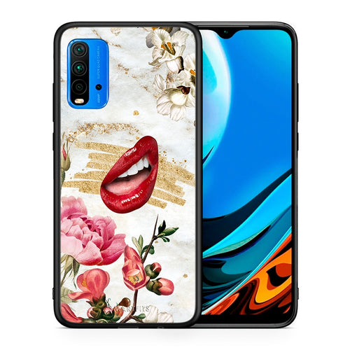 Θήκη Xiaomi Redmi 9T Red Lips από τη Smartfits με σχέδιο στο πίσω μέρος και μαύρο περίβλημα | Xiaomi Redmi 9T Red Lips case with colorful back and black bezels