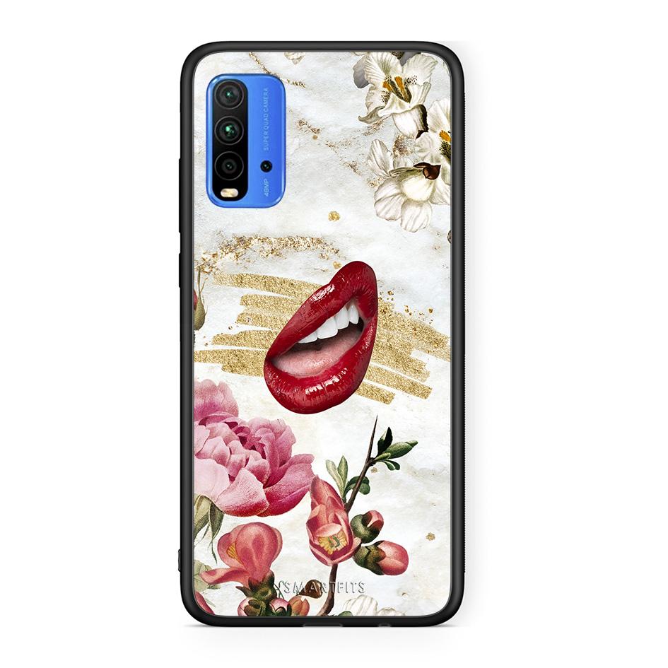 Xiaomi Redmi 9T Red Lips θήκη από τη Smartfits με σχέδιο στο πίσω μέρος και μαύρο περίβλημα | Smartphone case with colorful back and black bezels by Smartfits