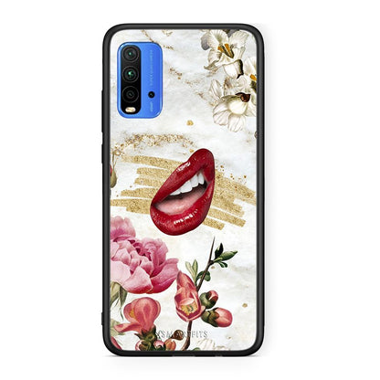 Xiaomi Redmi 9T Red Lips θήκη από τη Smartfits με σχέδιο στο πίσω μέρος και μαύρο περίβλημα | Smartphone case with colorful back and black bezels by Smartfits