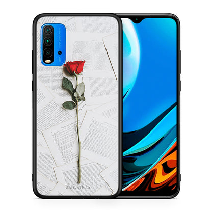 Θήκη Xiaomi Redmi 9T Red Rose από τη Smartfits με σχέδιο στο πίσω μέρος και μαύρο περίβλημα | Xiaomi Redmi 9T Red Rose case with colorful back and black bezels