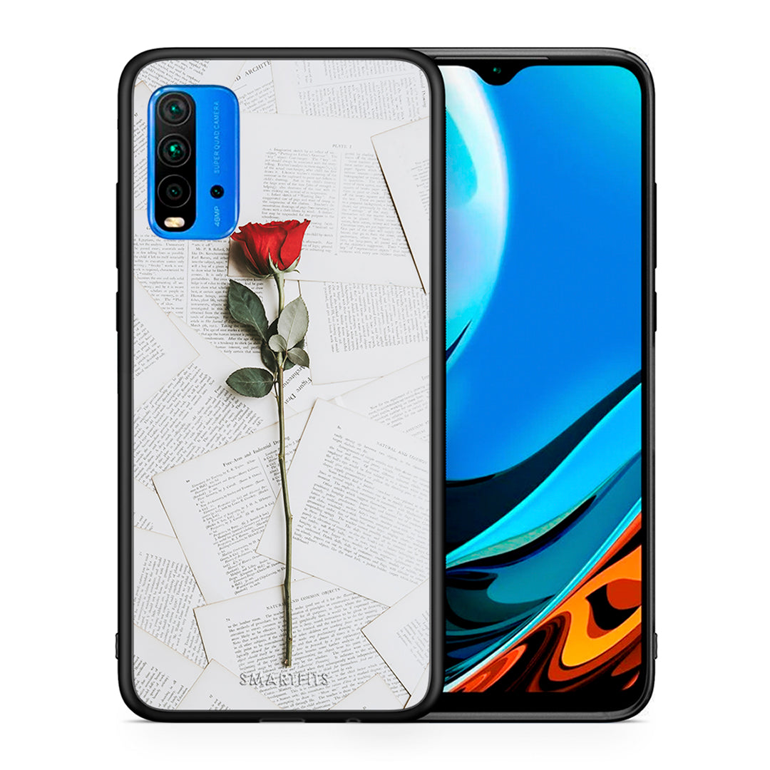 Θήκη Xiaomi Poco M3 Red Rose από τη Smartfits με σχέδιο στο πίσω μέρος και μαύρο περίβλημα | Xiaomi Poco M3 Red Rose case with colorful back and black bezels