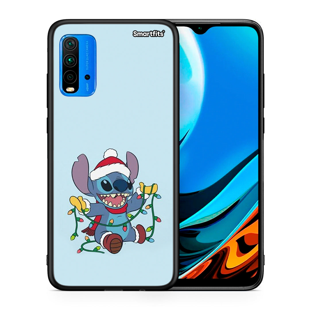 Θήκη Xiaomi Redmi 9T Santa Stich από τη Smartfits με σχέδιο στο πίσω μέρος και μαύρο περίβλημα | Xiaomi Redmi 9T Santa Stich case with colorful back and black bezels