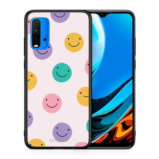 Θήκη Xiaomi Redmi 9T Smiley Faces από τη Smartfits με σχέδιο στο πίσω μέρος και μαύρο περίβλημα | Xiaomi Redmi 9T Smiley Faces case with colorful back and black bezels