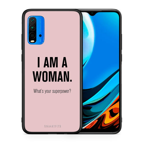 Θήκη Xiaomi Redmi 9T Superpower Woman από τη Smartfits με σχέδιο στο πίσω μέρος και μαύρο περίβλημα | Xiaomi Redmi 9T Superpower Woman case with colorful back and black bezels