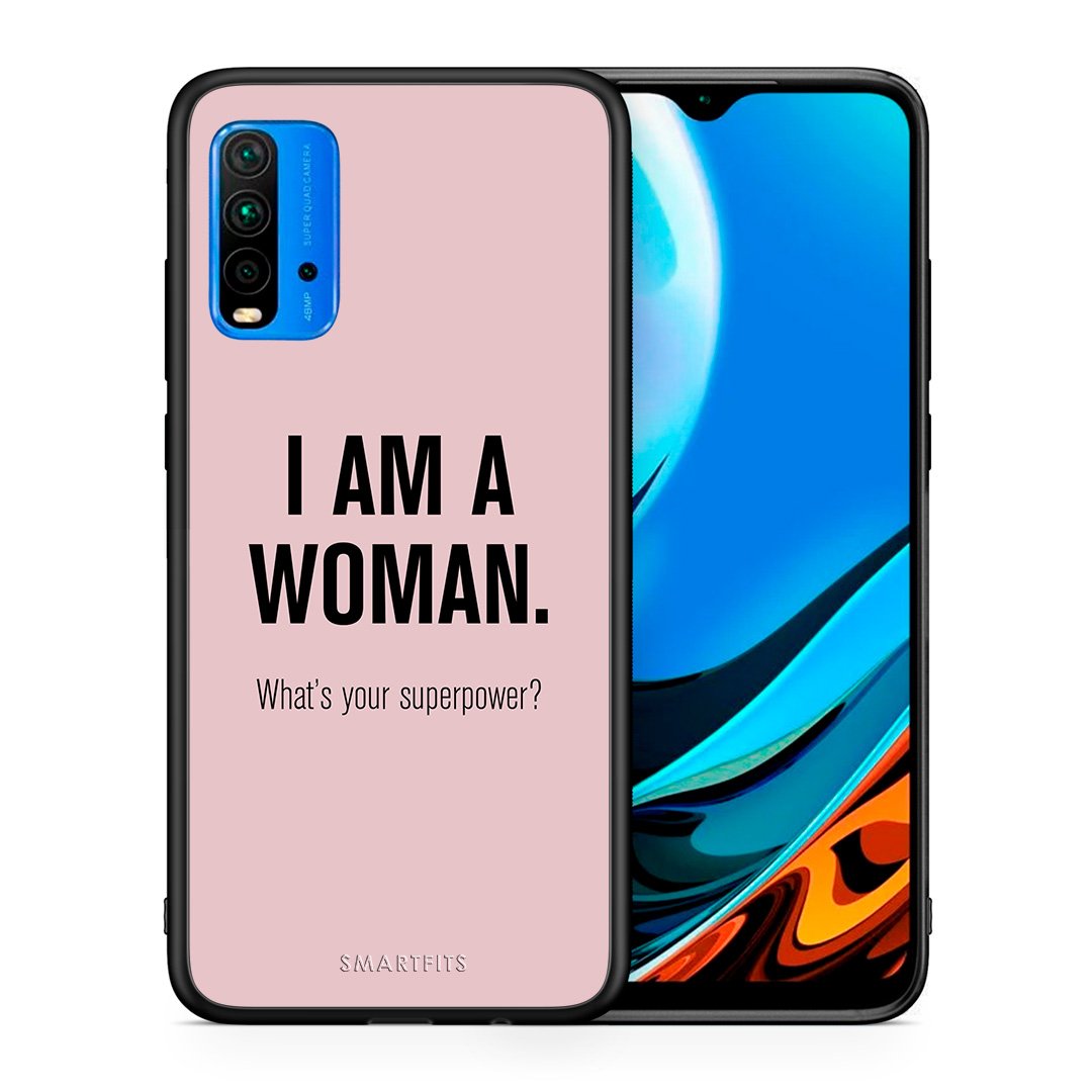 Θήκη Xiaomi Poco M3 Superpower Woman από τη Smartfits με σχέδιο στο πίσω μέρος και μαύρο περίβλημα | Xiaomi Poco M3 Superpower Woman case with colorful back and black bezels