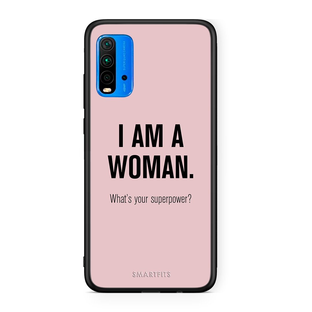Xiaomi Redmi 9T Superpower Woman θήκη από τη Smartfits με σχέδιο στο πίσω μέρος και μαύρο περίβλημα | Smartphone case with colorful back and black bezels by Smartfits