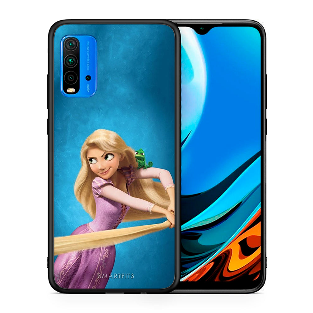 Θήκη Αγίου Βαλεντίνου Xiaomi Redmi 9T Tangled 2 από τη Smartfits με σχέδιο στο πίσω μέρος και μαύρο περίβλημα | Xiaomi Redmi 9T Tangled 2 case with colorful back and black bezels