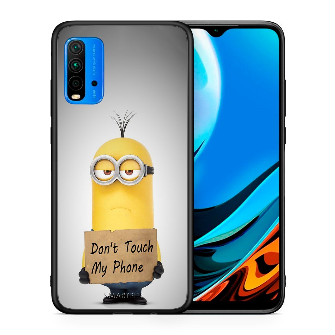 Θήκη Xiaomi Poco M3 Minion Text από τη Smartfits με σχέδιο στο πίσω μέρος και μαύρο περίβλημα | Xiaomi Poco M3 Minion Text case with colorful back and black bezels